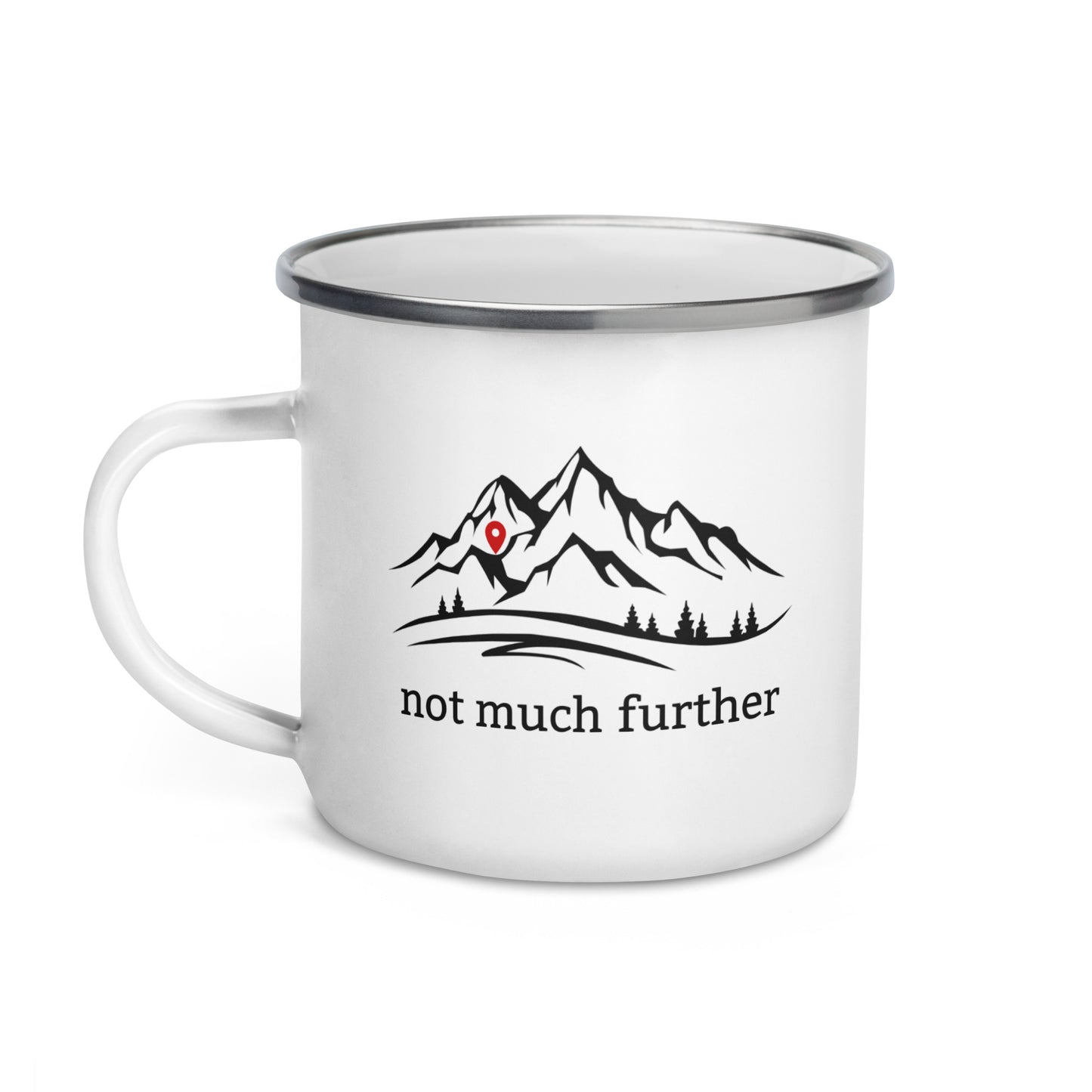 Minimalist hiking T-shirt with mountain outline and “Not Much Further – Still Lost” text on back
