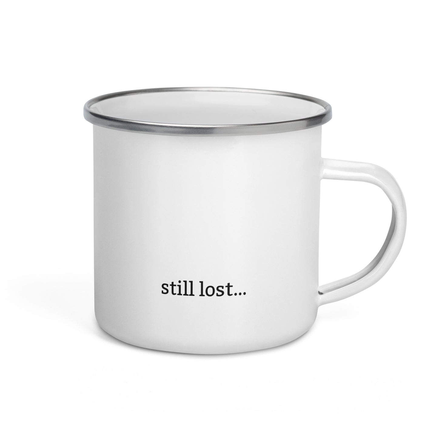 Minimalist hiking T-shirt with mountain outline and “Not Much Further – Still Lost” text on back