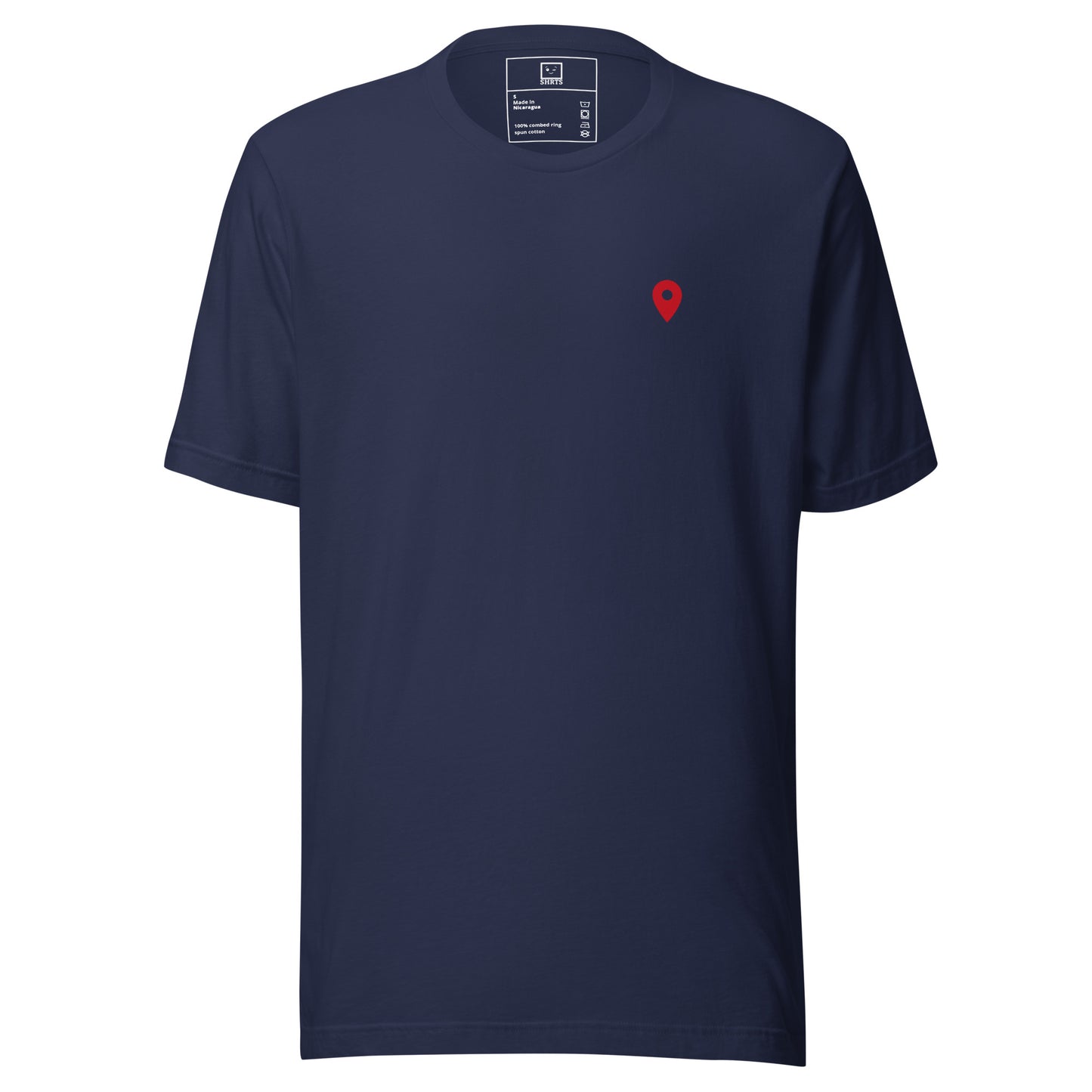 Minimalist hiking T-shirt with mountain outline and “Not Much Further – Still Lost” text on back
Navy
