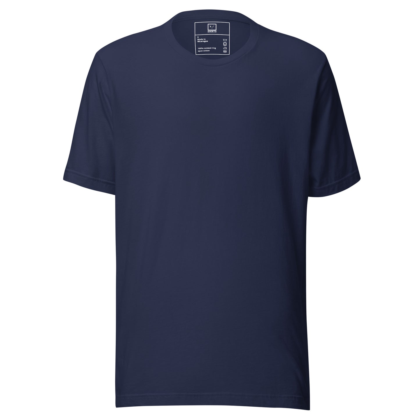Minimalist T-shirt with otter outline and “Slick as a Buttered Otter” text printed on the back and navy