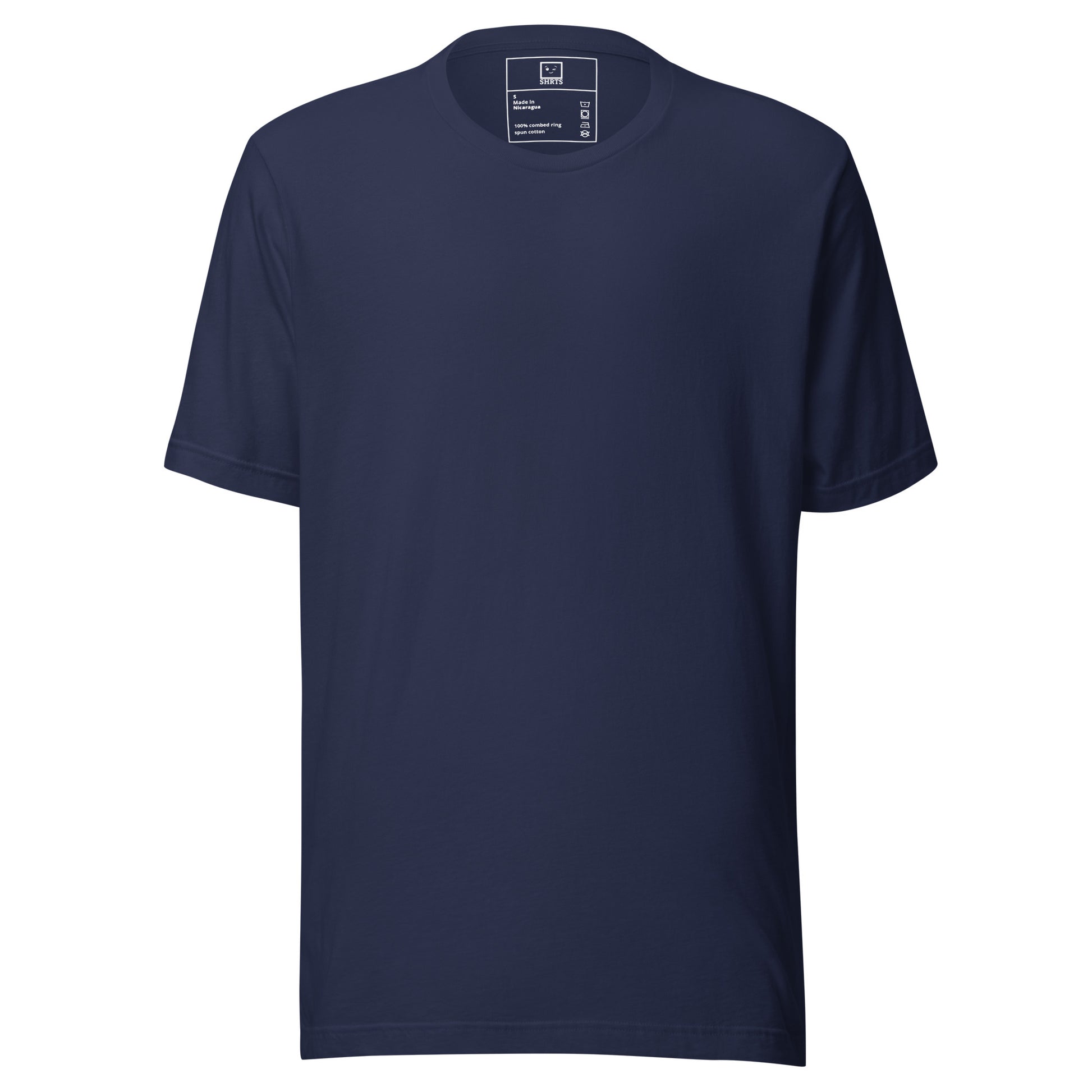 Minimalist T-shirt with otter outline and “Slick as a Buttered Otter” text printed on the back and navy