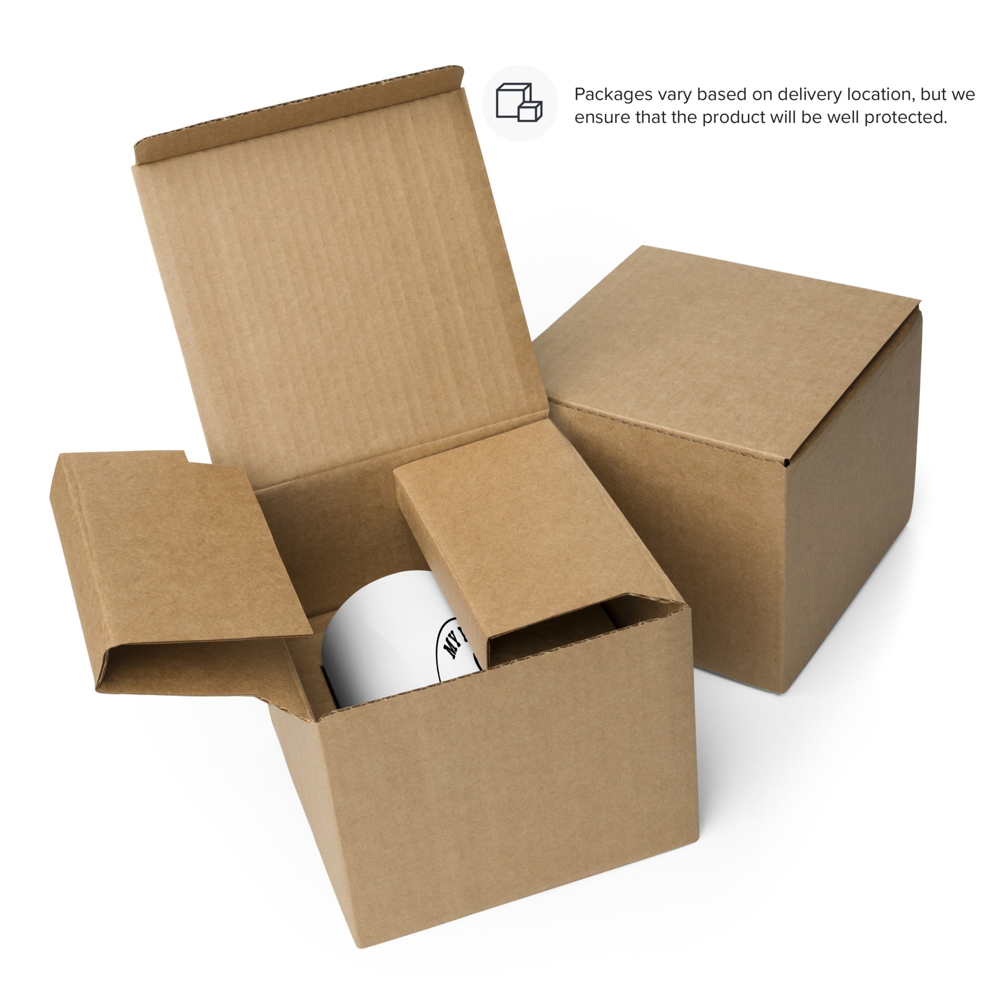 Snarky relationship mug with “My Person No Refunds” text and person holding heart graphic in box
